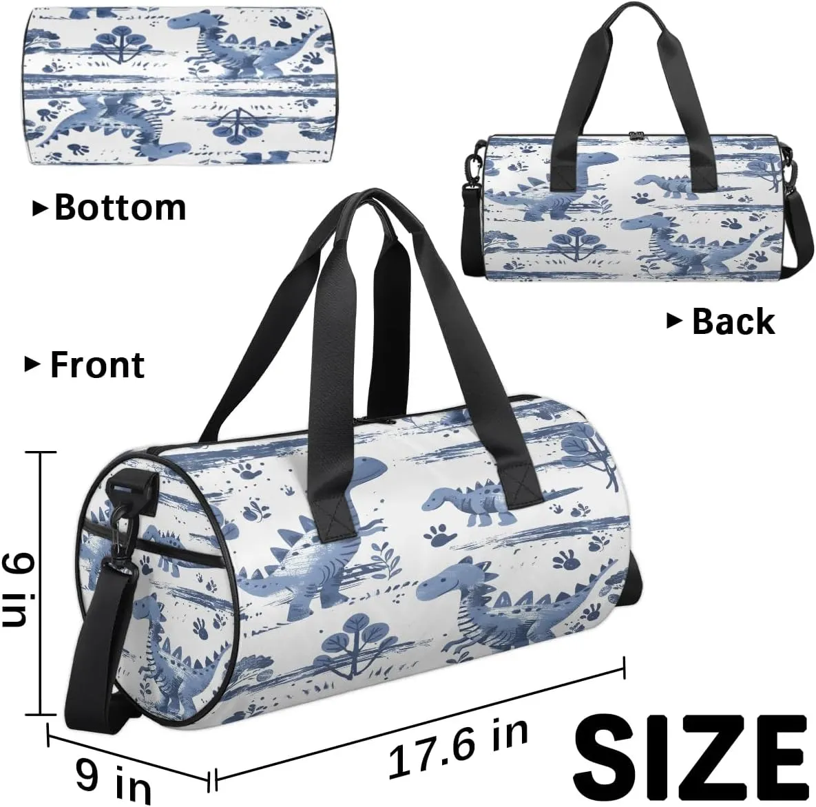 Gym Bags for Men Women Funny Dinosaurs Sports Duffel Bags Carry On Travel Duffle Bag with Detachable Adjustable Shoulder Strap Overnight Weekender Bag