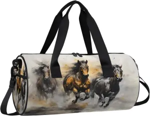 Gym Bags for Men Women Galloping Horses Sports Duffel Bags Carry On Travel Duffle Bag with Detachable Adjustable Shoulder Strap Overnight Weekender Bag