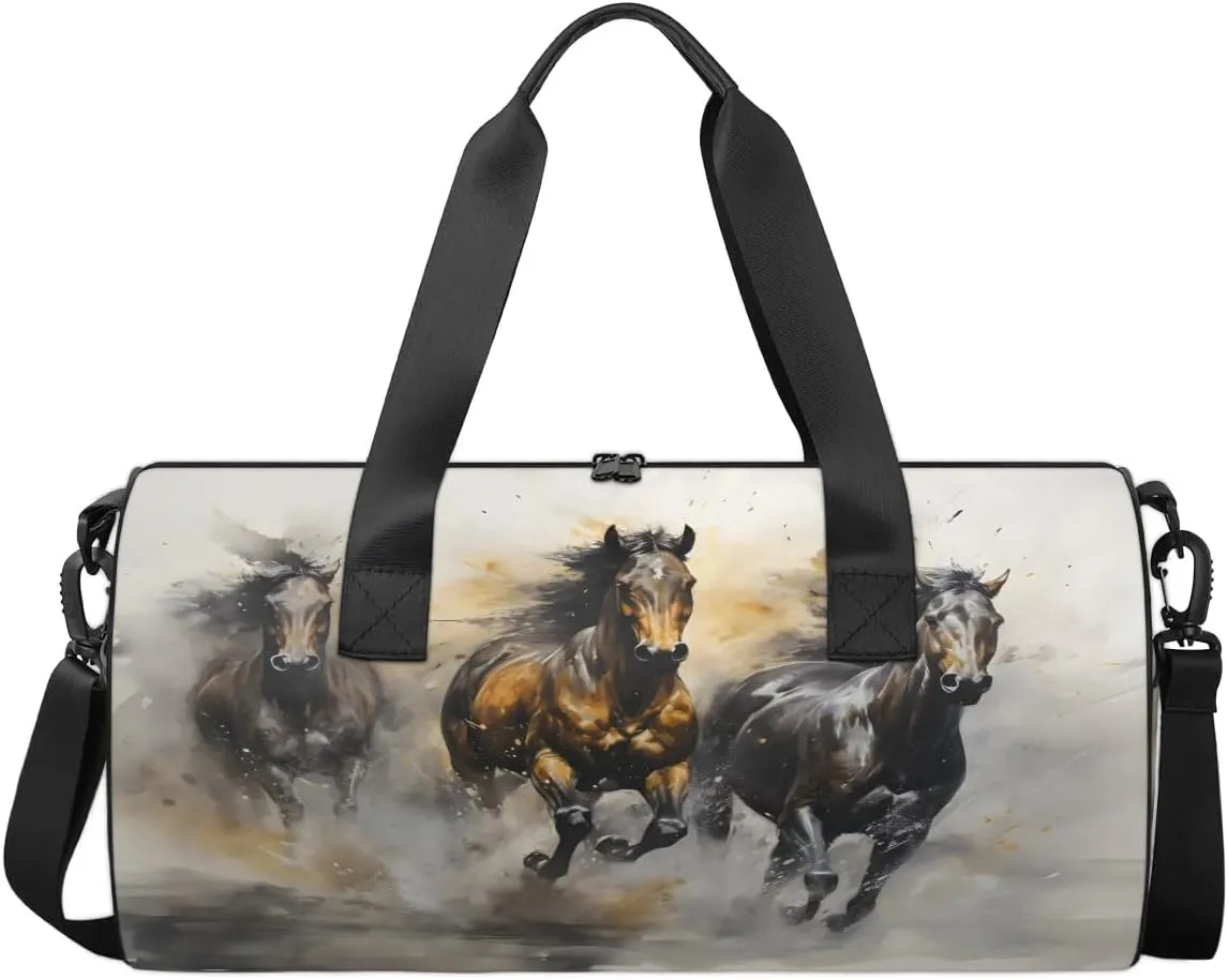 Gym Bags for Men Women Galloping Horses Sports Duffel Bags Carry On Travel Duffle Bag with Detachable Adjustable Shoulder Strap Overnight Weekender Bag