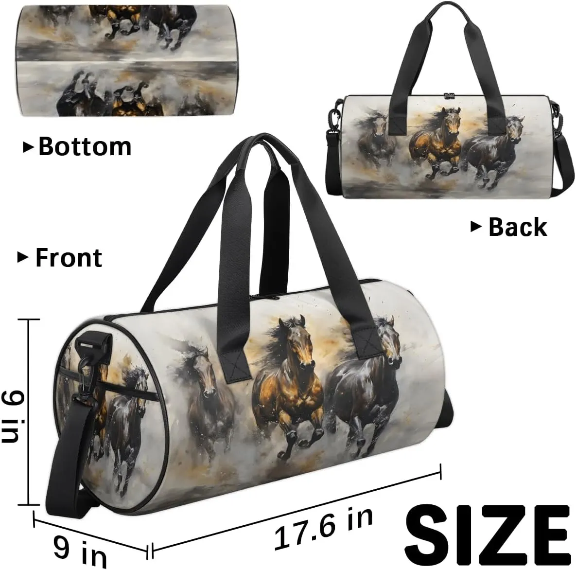 Gym Bags for Men Women Galloping Horses Sports Duffel Bags Carry On Travel Duffle Bag with Detachable Adjustable Shoulder Strap Overnight Weekender Bag