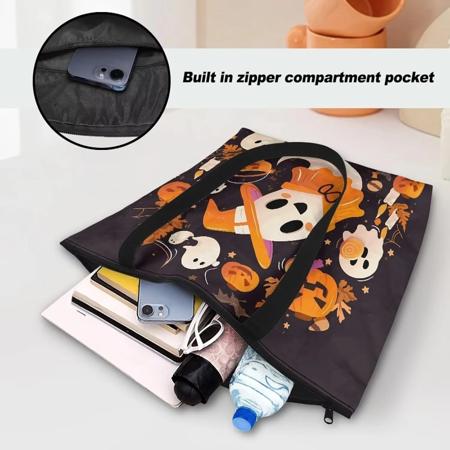 Halloween Flame Skull Women Tote Paper Bag Gothic Butterfly Foldable Tote Bag, Cow Print Large Work Commute Bag