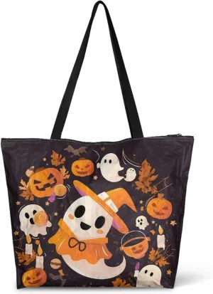 Halloween Flame Skull Women Tote Paper Bag Gothic Butterfly Foldable Tote Bag, Cow Print Large Work Commute Bag