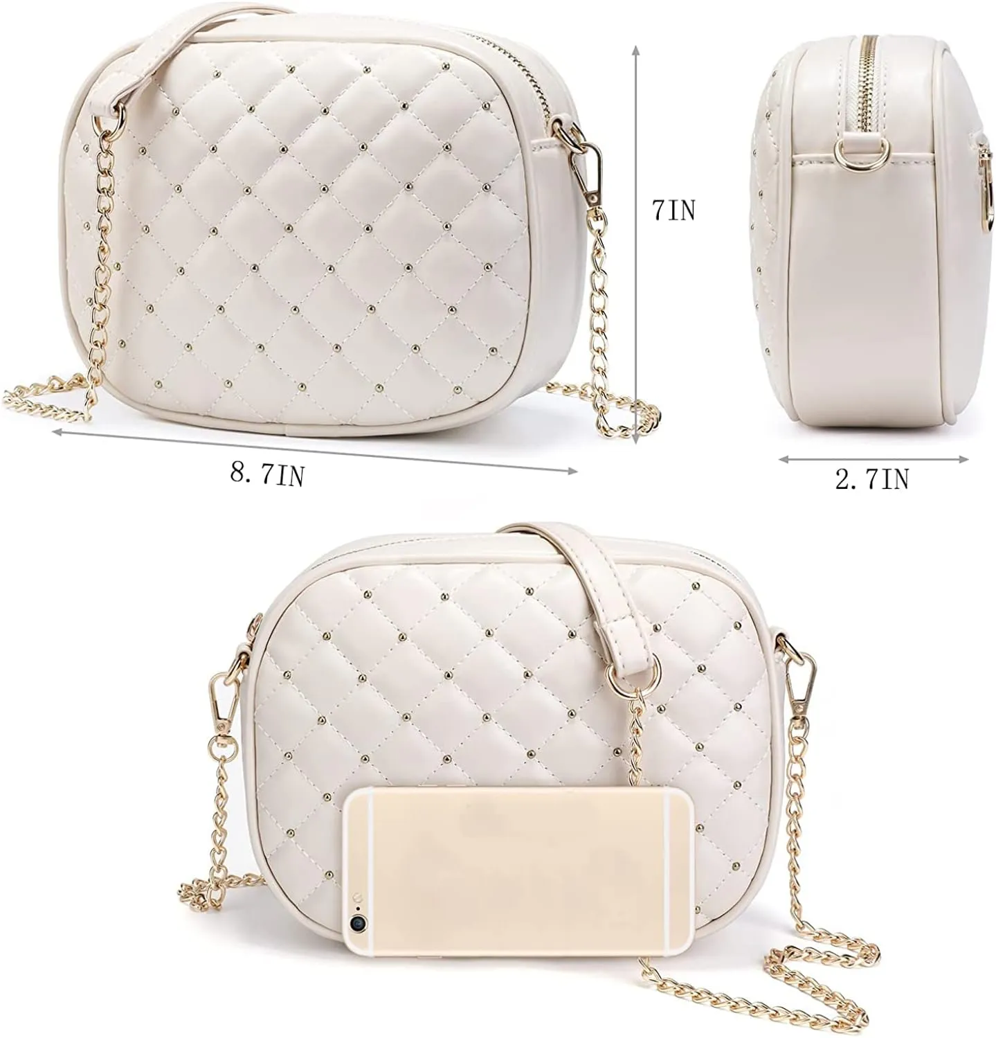 Hanbella Cross body Clutch Purses for Women & Teens - Cute Small Quilted Leather Shoulder Bag with Gold Chain for Girls