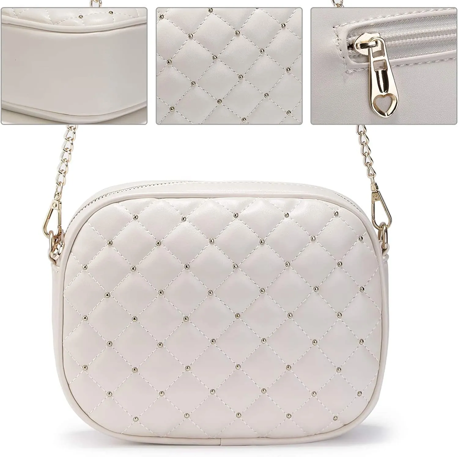 Hanbella Cross body Clutch Purses for Women & Teens - Cute Small Quilted Leather Shoulder Bag with Gold Chain for Girls