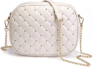 Hanbella Cross body Clutch Purses for Women & Teens - Cute Small Quilted Leather Shoulder Bag with Gold Chain for Girls