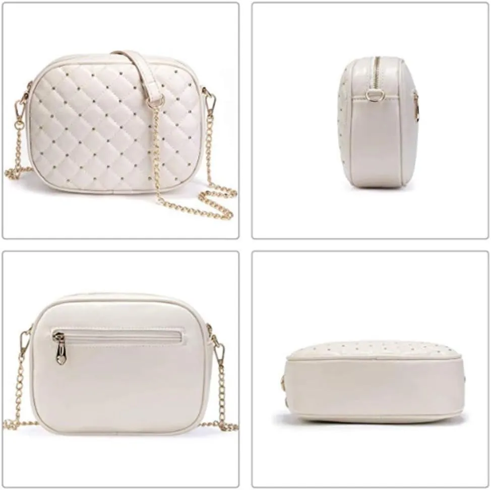 Hanbella Cross body Clutch Purses for Women & Teens - Cute Small Quilted Leather Shoulder Bag with Gold Chain for Girls