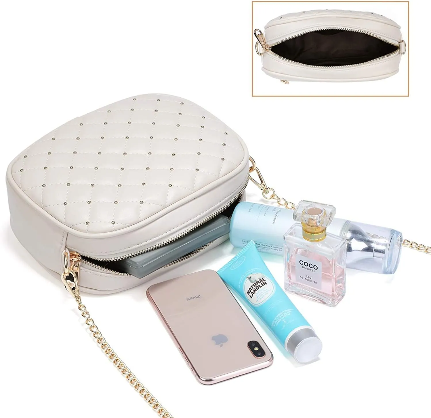 Hanbella Cross body Clutch Purses for Women & Teens - Cute Small Quilted Leather Shoulder Bag with Gold Chain for Girls