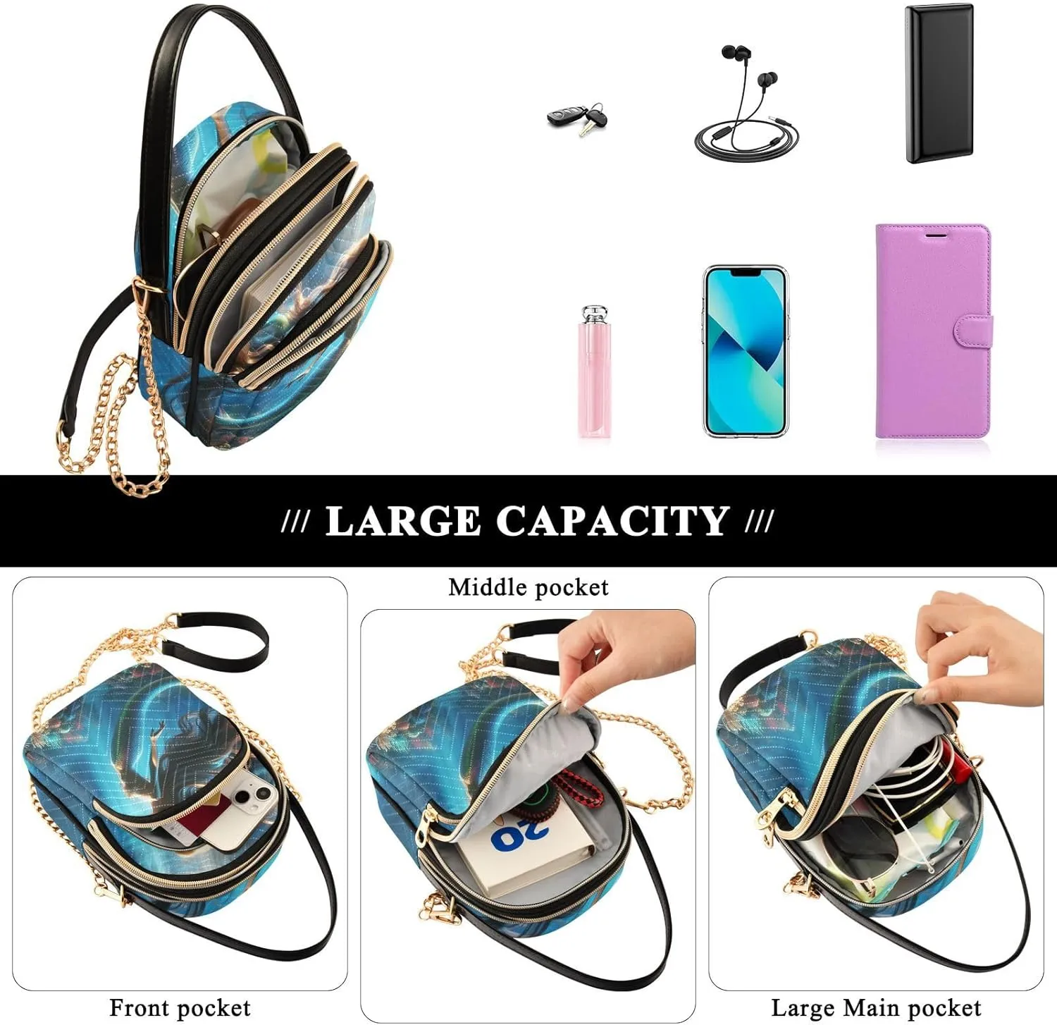 Hand Drawn Pizza Women's Crossbody Sling Handbags, Zipper Shoulder Bag, Fall Crossbody Purse