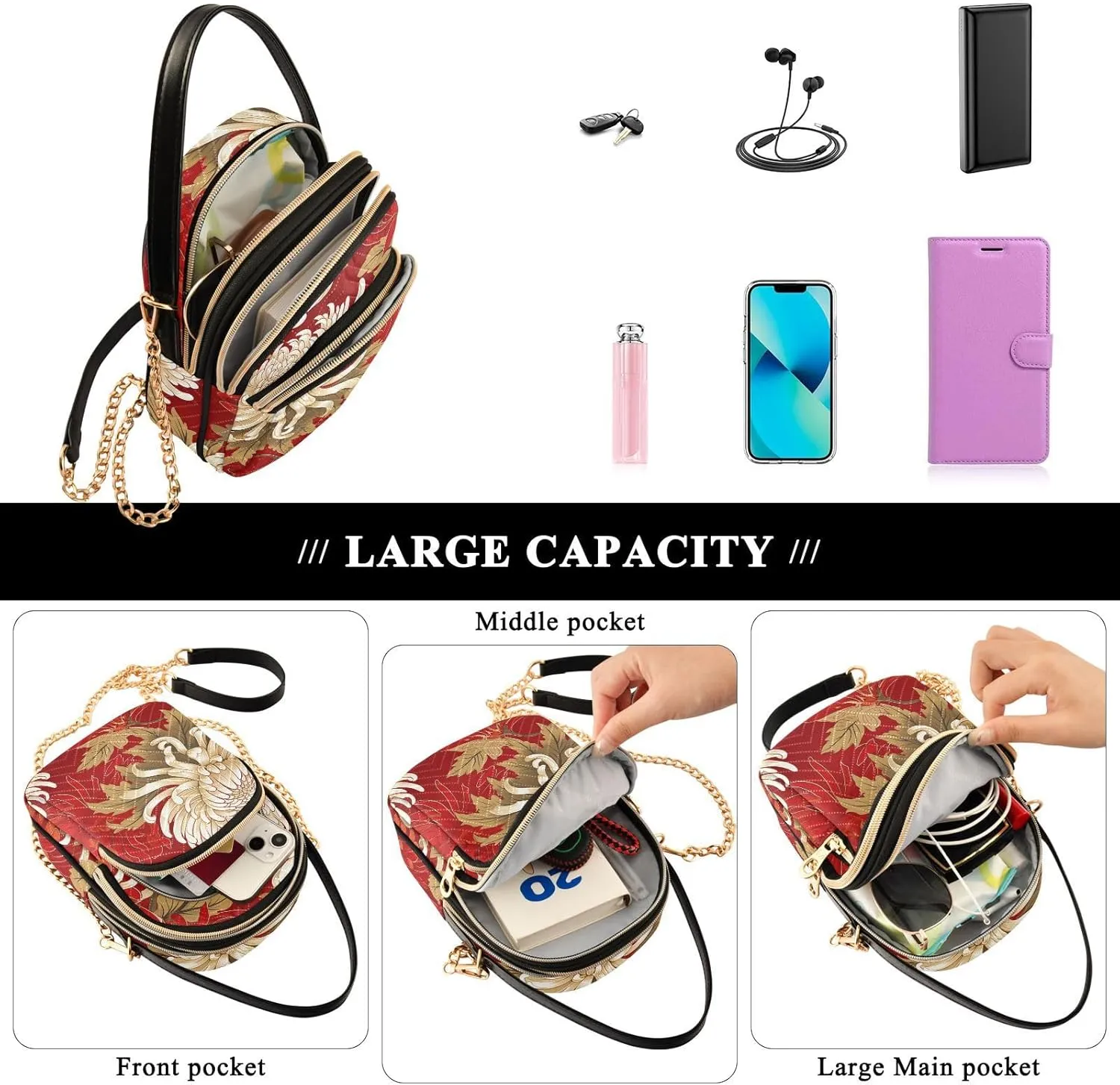 Hand Drawn Pizza Women's Crossbody Sling Handbags, Zipper Shoulder Bag, Fall Crossbody Purse