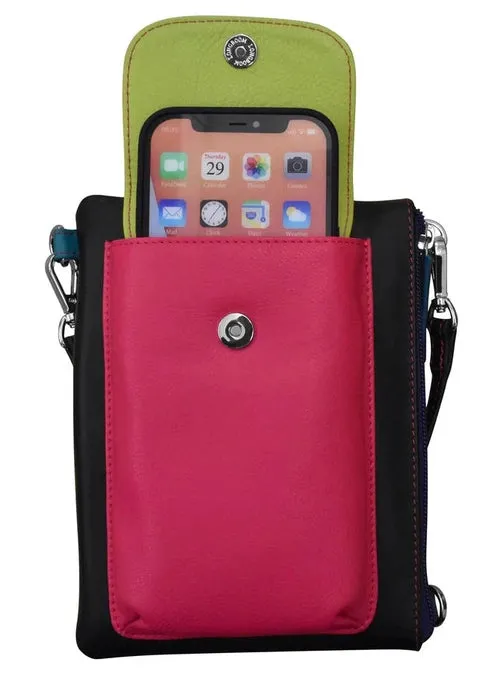 Handbag Cell Phone Black Brights Leather RFID Blocking 6040