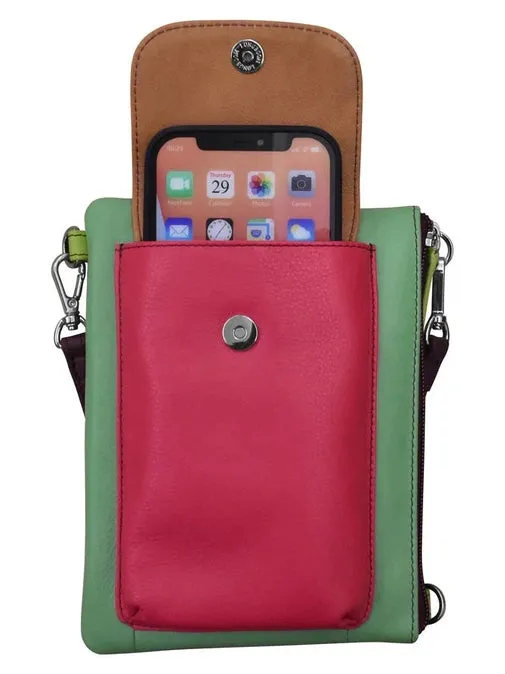 Handbag Cell Phone Sage Multi Leather RFID Blocking 6040