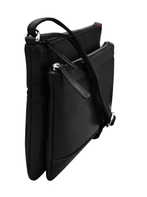 Handbag Double Zip Crossbody Bag Black Leather RFID Blocking 6028
