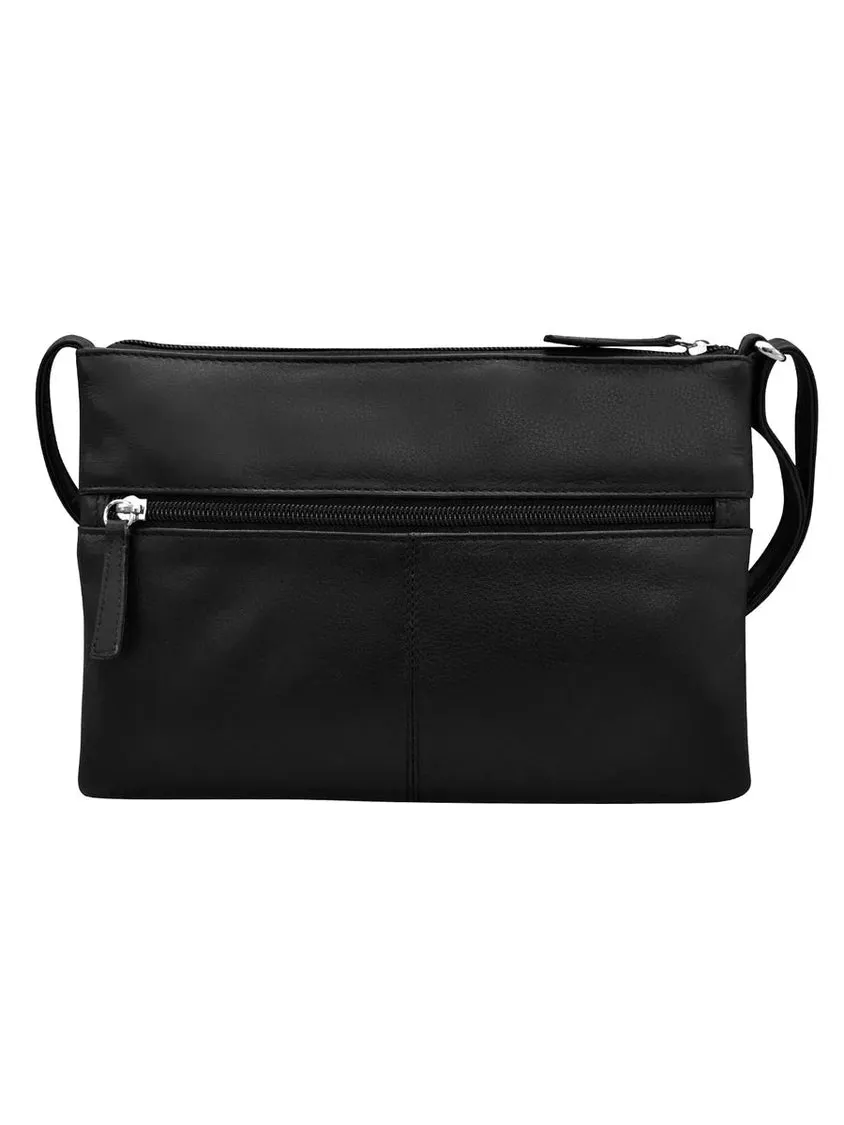 Handbag Double Zip Crossbody Bag Black Leather RFID Blocking 6028