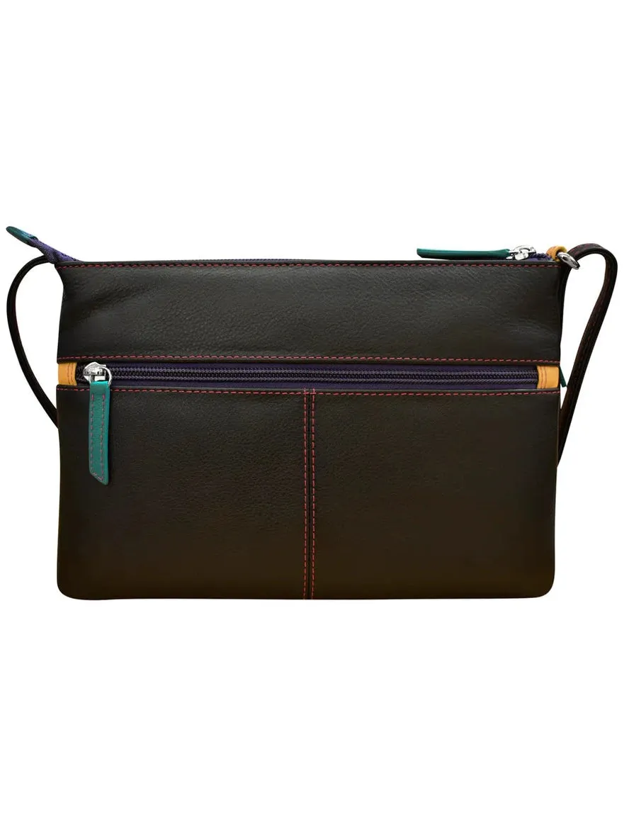Handbag Double Zip Crossbody Bag Black/Bright Leather RFID Blocking 6028