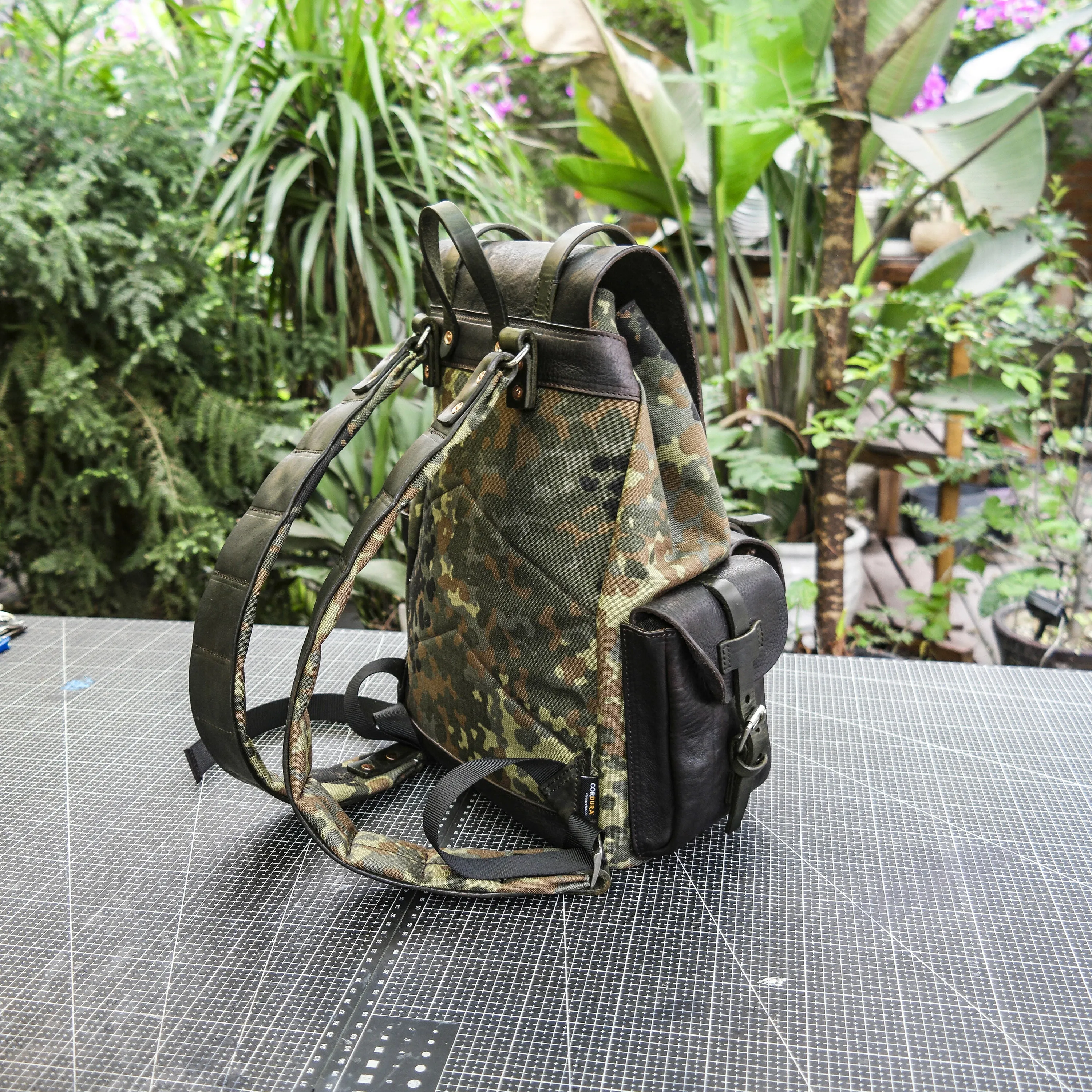 Handmade CORDURA camouflage cowhide backpack