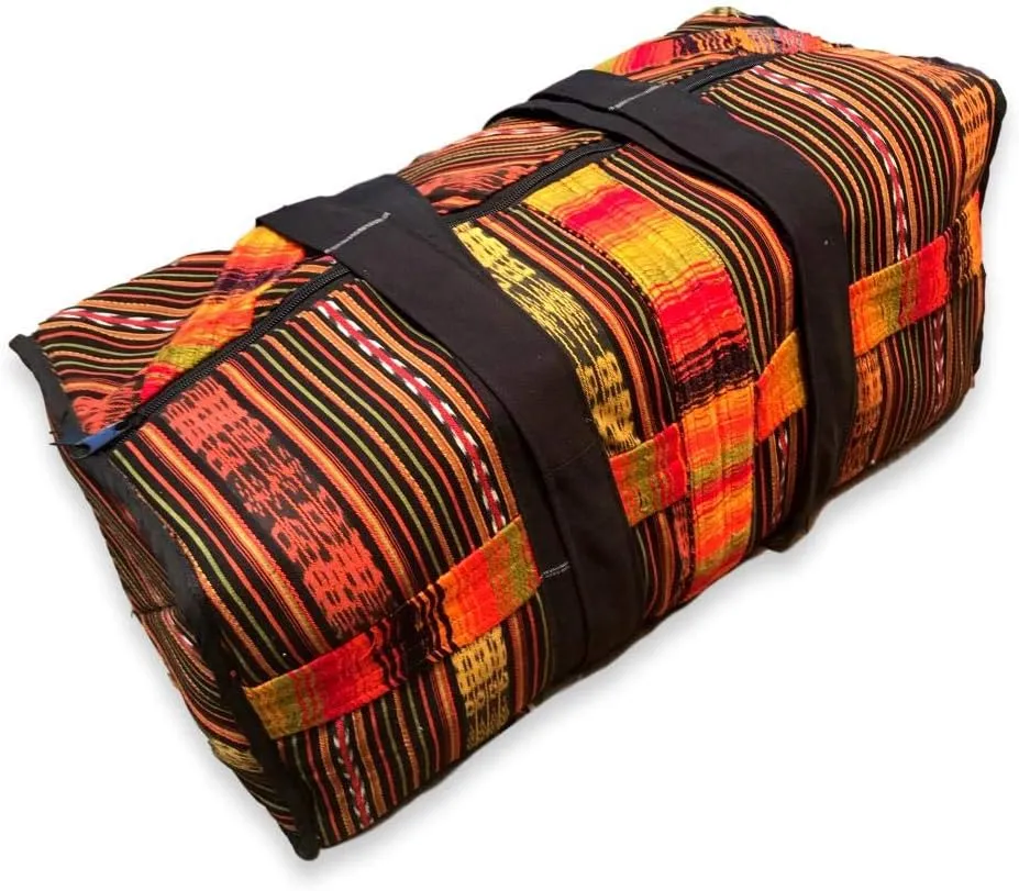 Handmade Maya Geometry - Chichi Carry-On Duffel Bag (Orange & Black, Large)
