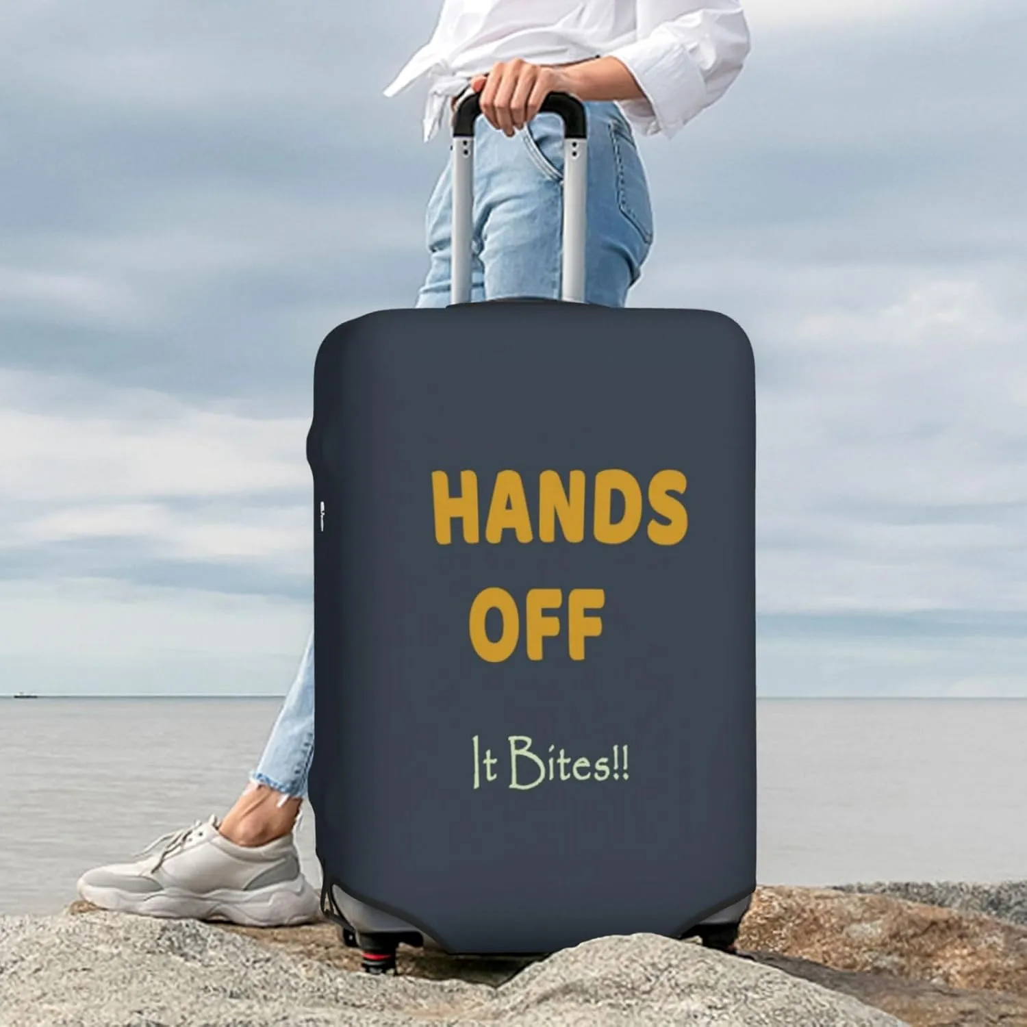 Hands Off It Bites Travel Luggage Cover Fits 18-32 Inch Luggage, Elastic Suitcase Cover Protector with Concealed Zipper for Wheeled Suitcase Travel Accessories