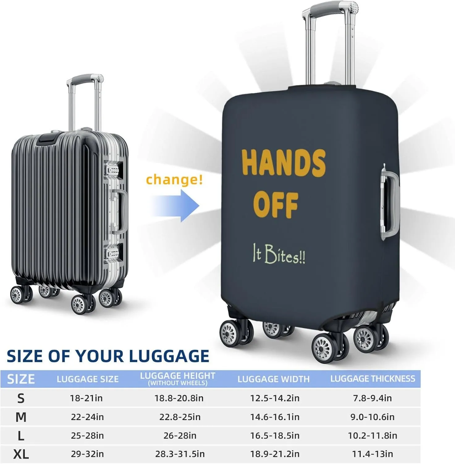 Hands Off It Bites Travel Luggage Cover Fits 18-32 Inch Luggage, Elastic Suitcase Cover Protector with Concealed Zipper for Wheeled Suitcase Travel Accessories