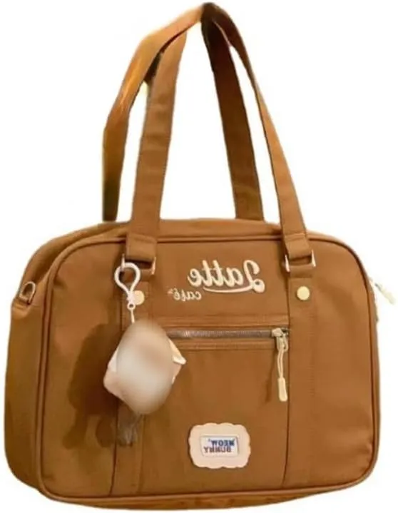 Harajuku Shoulder Bag Cute Book Bag with Pendant Kawaii Messenger Tote Bag Aesthetic Commuter Bag for Women