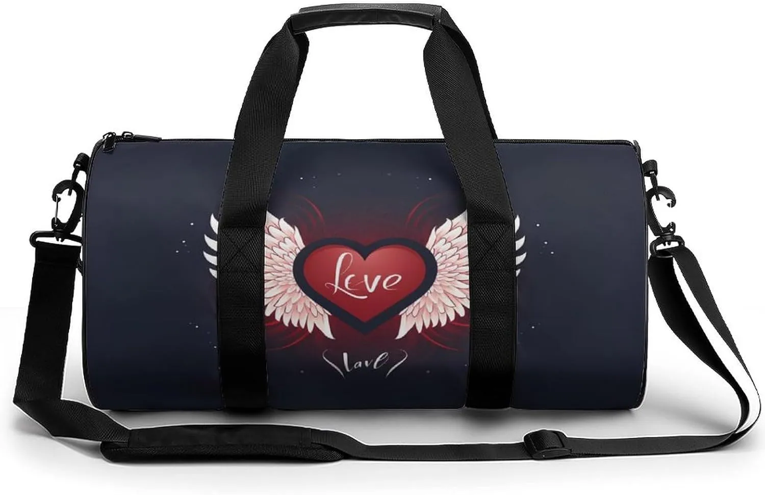 Heart Shaped with Angel Wings Sports Gym Bag Portable Duffel Bag Travel Workout Bag with Adjustable Strap for Men Women