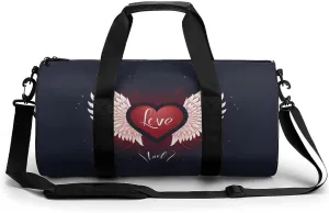Heart Shaped with Angel Wings Sports Gym Bag Portable Duffel Bag Travel Workout Bag with Adjustable Strap for Men Women