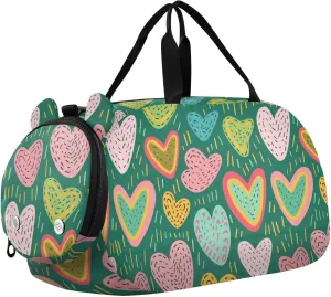 Hearts Boy's Gym Duffel Bag with Shoes Compartment Multifunctional Carry on Luggage for Beach Swim Bags Pool Sports