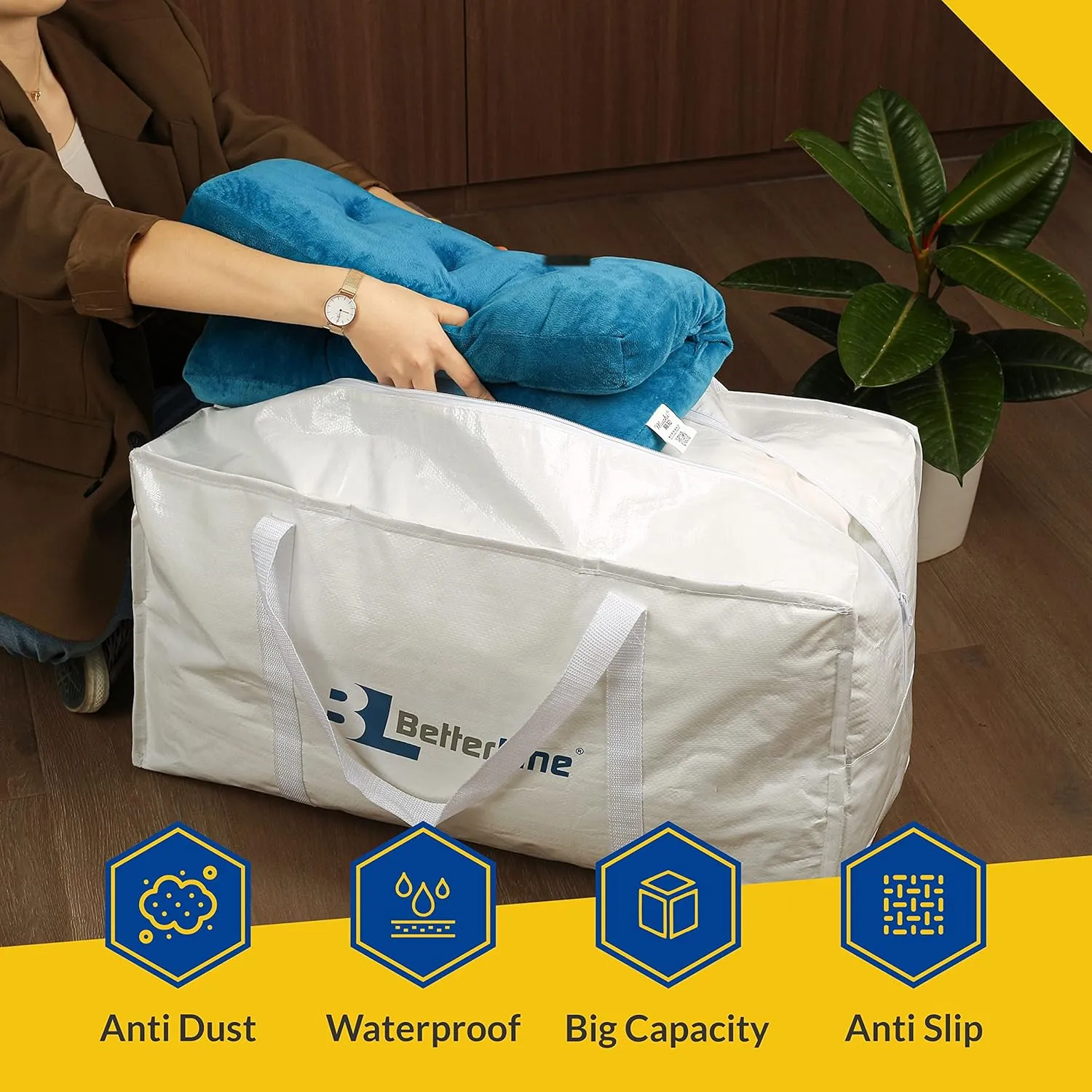 Heavy Duty Moving and Storage Bag,29"x13"x15" Inches Tote with Reinforced Handle,Holds up to 65 lbs.,Tear and Water Resistant,Multi-Purpose and Foldable Double Zipper Polypropylene Bag,Set of 4