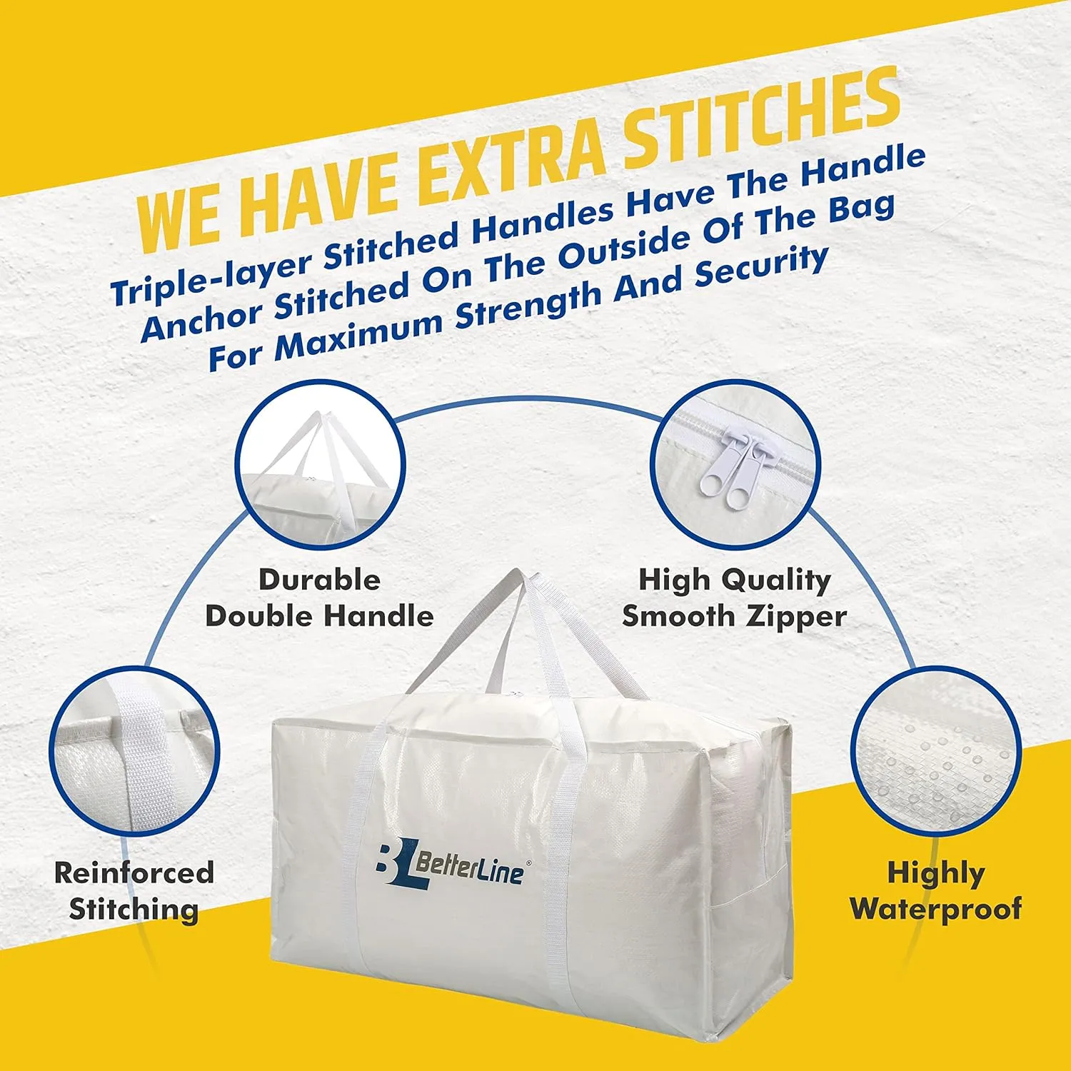 Heavy Duty Moving and Storage Bag,29"x13"x15" Inches Tote with Reinforced Handle,Holds up to 65 lbs.,Tear and Water Resistant,Multi-Purpose and Foldable Double Zipper Polypropylene Bag,Set of 4