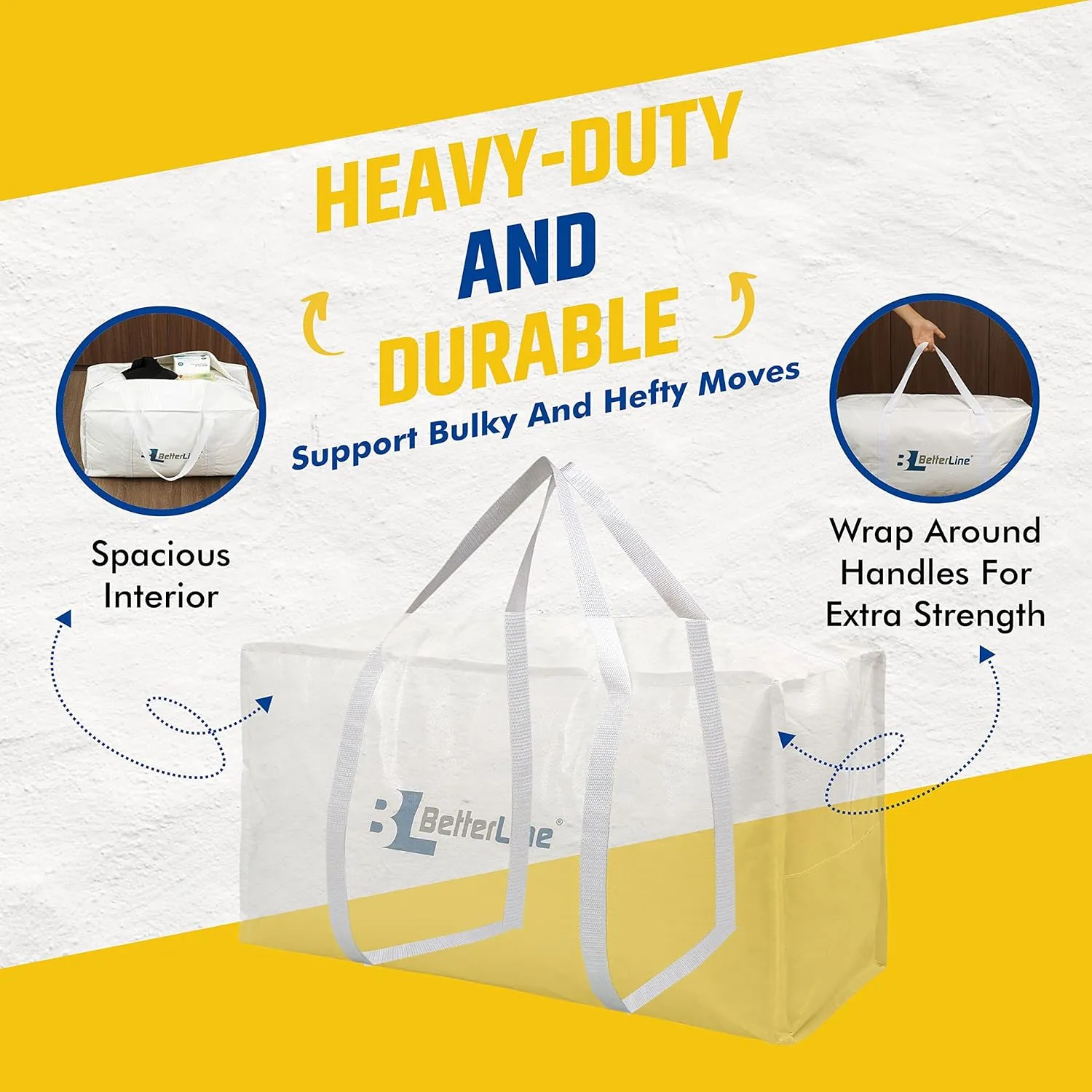 Heavy Duty Moving and Storage Bag,29"x13"x15" Inches Tote with Reinforced Handle,Holds up to 65 lbs.,Tear and Water Resistant,Multi-Purpose and Foldable Double Zipper Polypropylene Bag,Set of 4