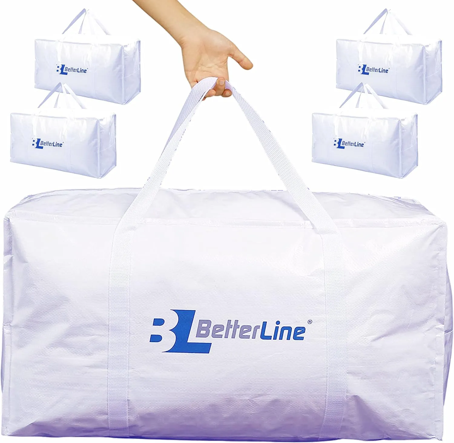 Heavy Duty Moving and Storage Bag,29"x13"x15" Inches Tote with Reinforced Handle,Holds up to 65 lbs.,Tear and Water Resistant,Multi-Purpose and Foldable Double Zipper Polypropylene Bag,Set of 4