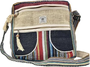 Hemp Crossbody Messenger Bag - Unisex Hippie Travel Bag - Light Side Bags with pocket - 4 Compartments, Zipper Closure