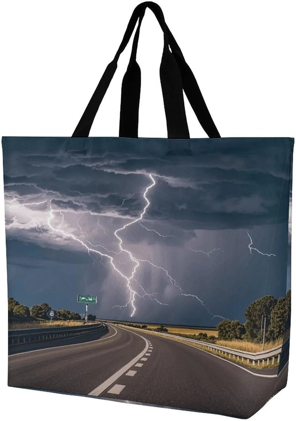 Highway Tornado Lightning Tote Bag Reusable Grocery Bags for Women Travel Shoulder Bag Large Shopping Bag Handbag