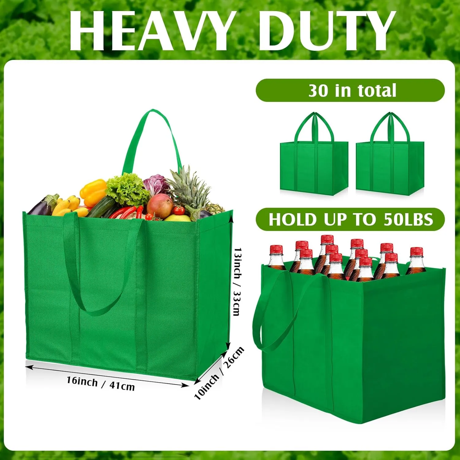 Hillban 30 Pack Reusable Grocery Bags Bulk Large Shopping Bags Washable Foldable Heavy Duty Totes Storage Bags with handles