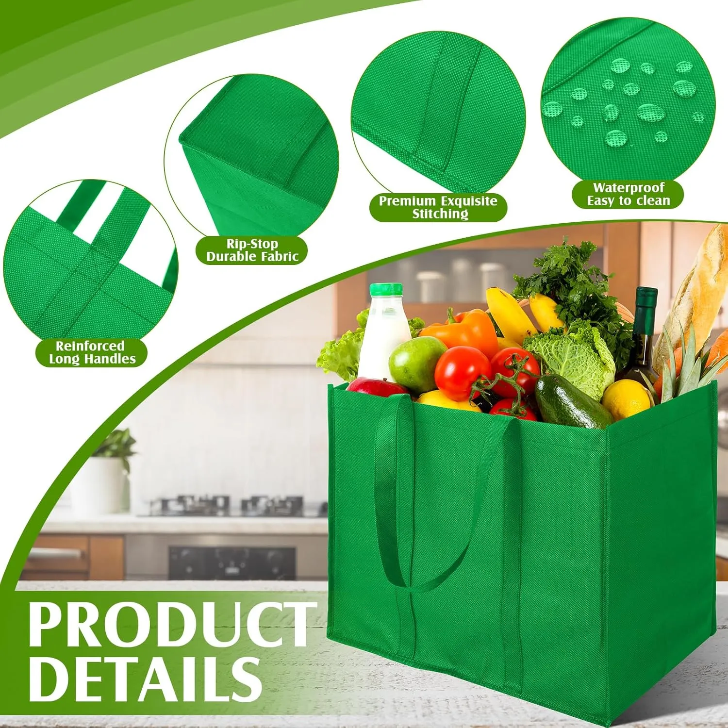 Hillban 30 Pack Reusable Grocery Bags Bulk Large Shopping Bags Washable Foldable Heavy Duty Totes Storage Bags with handles