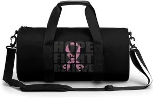 Hope Fight Believe - Breast Cancer Sports Gym Bag Portable Duffel Bag Travel Workout Bag with Adjustable Strap for Men Women