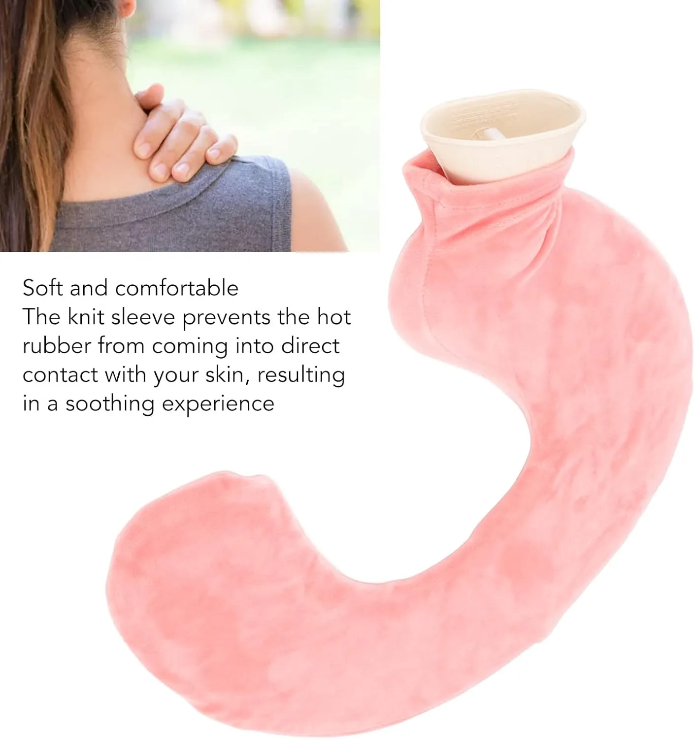 Hot Water Bottle, Pillow Hot Water Bag U Shaped Hot Water Bottle Warm Neck Soft Rubber Hot Water Bag with Detachable Cloth Cover (Flesh Red)