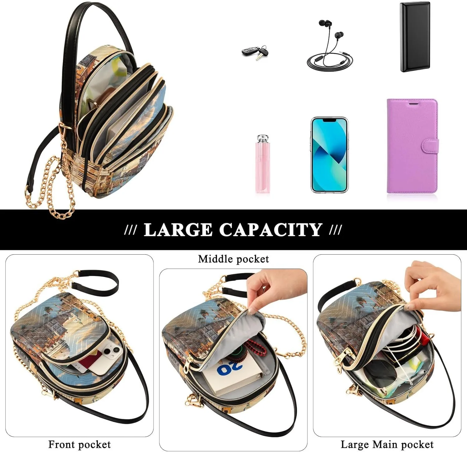 Houses on each Side of the Water Women's Crossbody Handbags, Fashion Crossbody Bag Phone Purses with Crossbody Strap