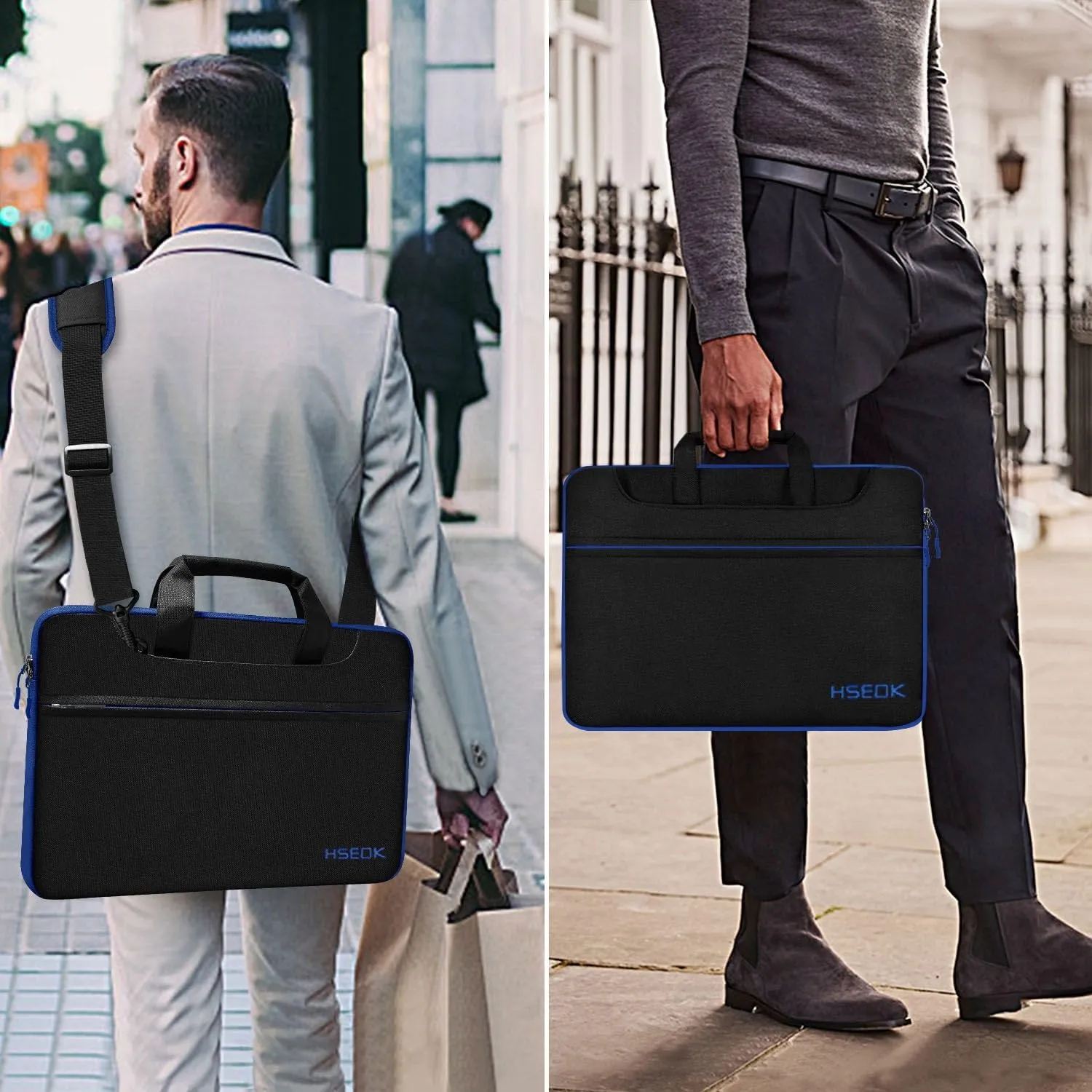 Hseok Laptop Shoulder Bag 15 15.6 16 Inch Briefcase, Compatible MacBook Pro 16 inch 2025-2019 M4 M3 M2 M1, Mac 15.4", XPS 15 and Most 15-16 inch Notebooks, Spill-Resistant Handbag, Black & Blue