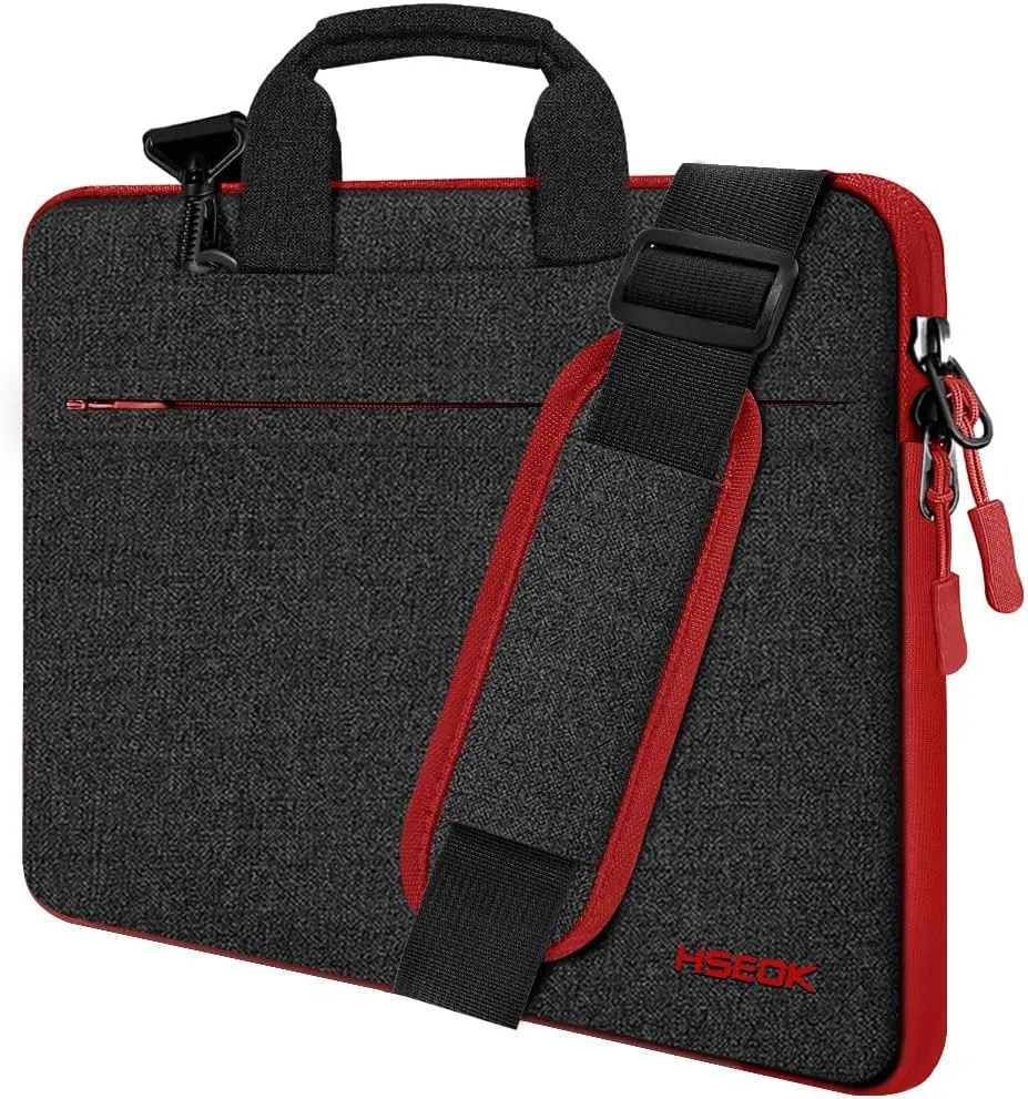 Hseok Laptop Shoulder Bag 15 15.6 16 Inch Briefcase, Compatible MacBook Pro 16 inch 2025-2019 M4 M3 M2 M1, Mac 15.4", XPS 15 and Most 15-16 inch Notebooks, Spill-Resistant Handbag, Black & Red