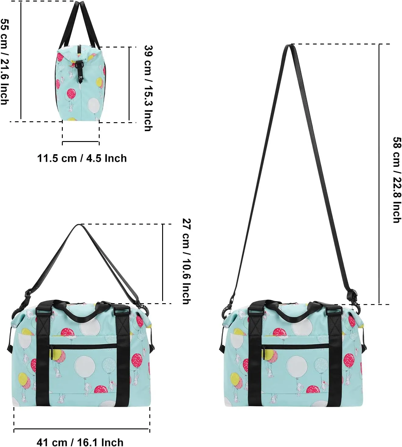 HUA ANGEL Travel Duffel Bag - Medium Size Weekend Overnight Tote Bag for Gym, Sports, Workout - Unisex Fitness Bag with Strap