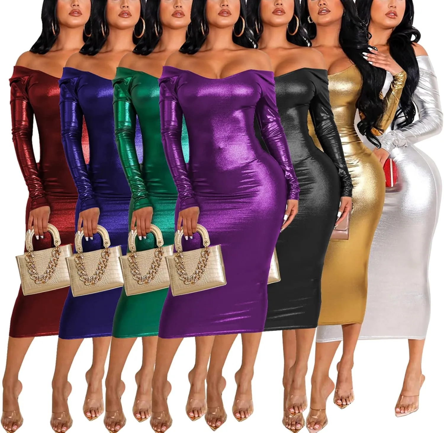 HugeNice Women's Sexy Deep V Neck Bodycon Mini Dresses Casual Long Sleeve Wrap Club Cocktail Party Short Dress