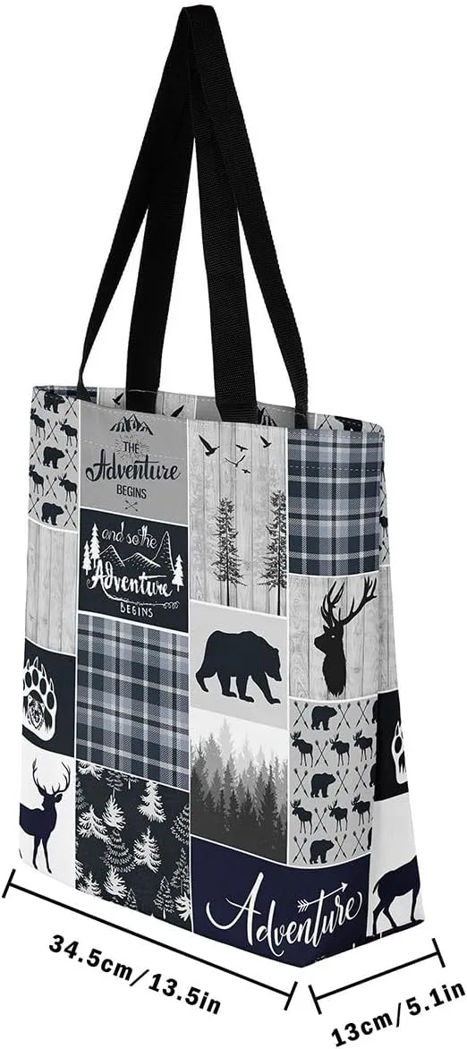 Hunting Deer Canvas Tote Bag Farmhouse Rustic Tote Bag Wildlife Bear Shopping Grocery Bags
