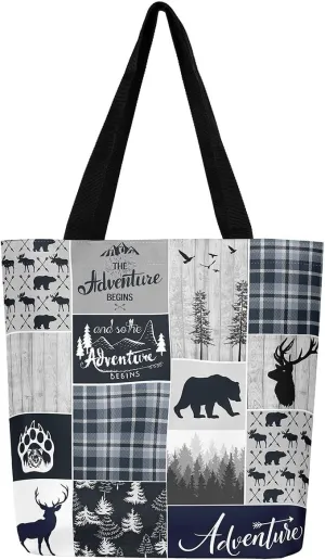 Hunting Deer Canvas Tote Bag Farmhouse Rustic Tote Bag Wildlife Bear Shopping Grocery Bags