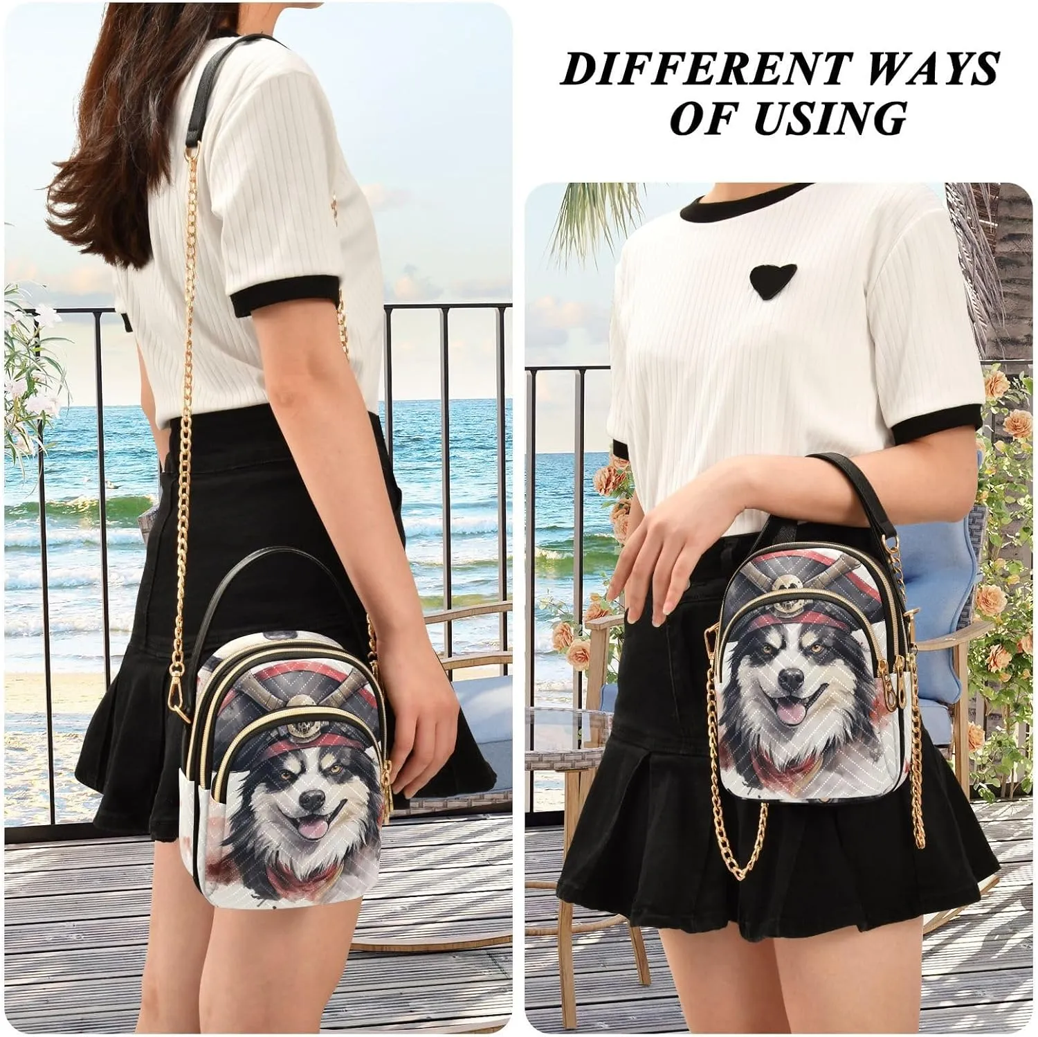 Husky Wearing a Pirate Hat Women's Crossbody Bag, Small Bag with Shoulder Strap, Fall Crossbody Purse