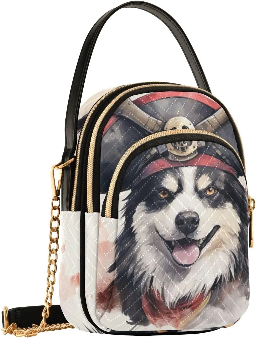 Husky Wearing a Pirate Hat Women's Crossbody Bag, Small Bag with Shoulder Strap, Fall Crossbody Purse
