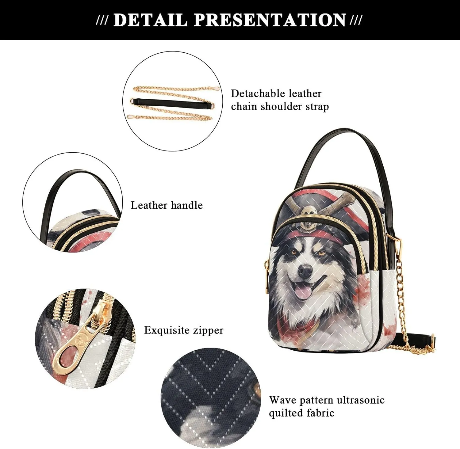 Husky Wearing a Pirate Hat Women's Crossbody Bag, Small Bag with Shoulder Strap, Fall Crossbody Purse