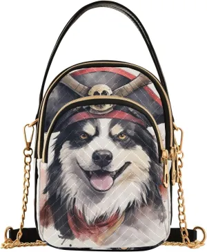 Husky Wearing a Pirate Hat Women's Crossbody Bag, Small Bag with Shoulder Strap, Fall Crossbody Purse