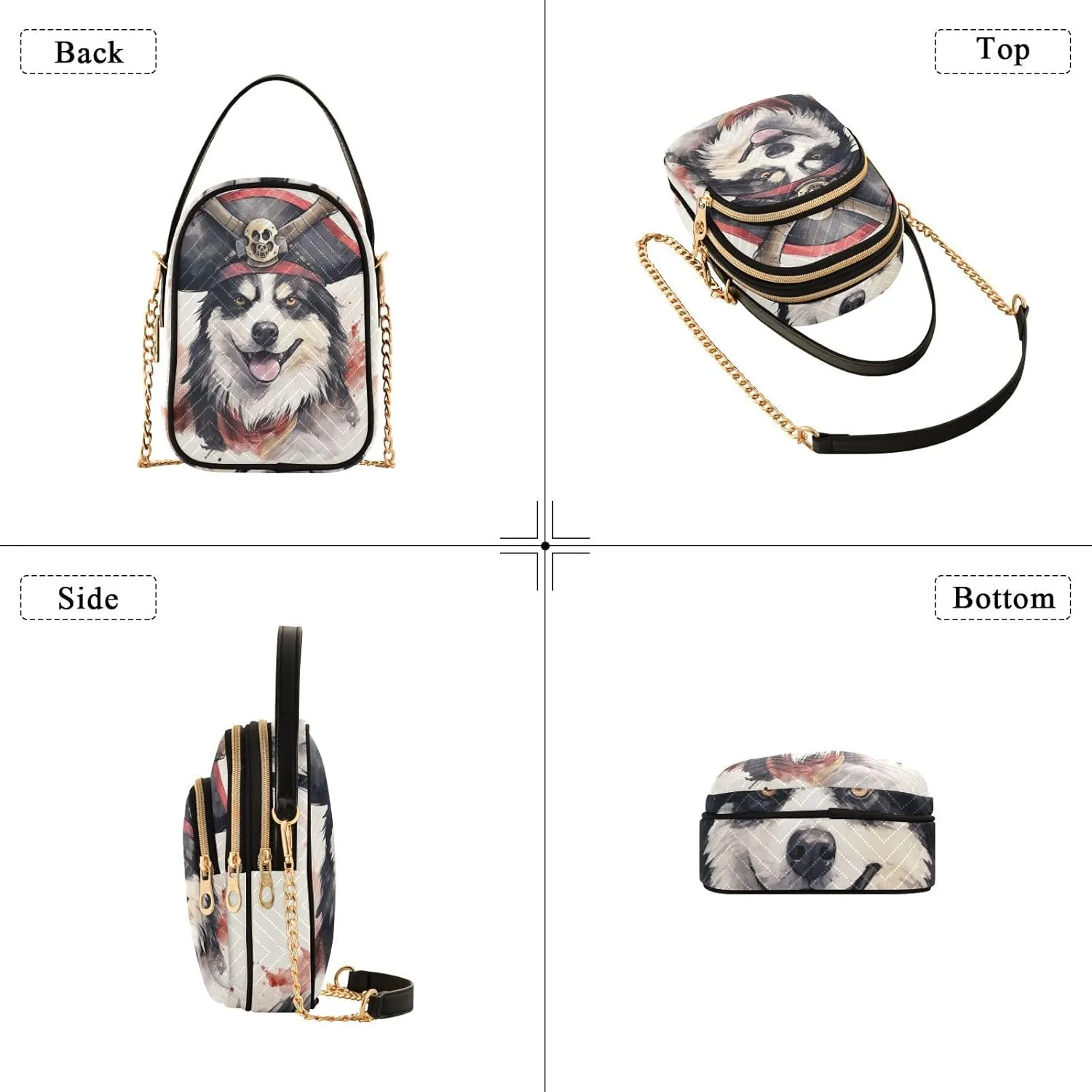 Husky Wearing a Pirate Hat Women's Crossbody Bag, Small Bag with Shoulder Strap, Fall Crossbody Purse