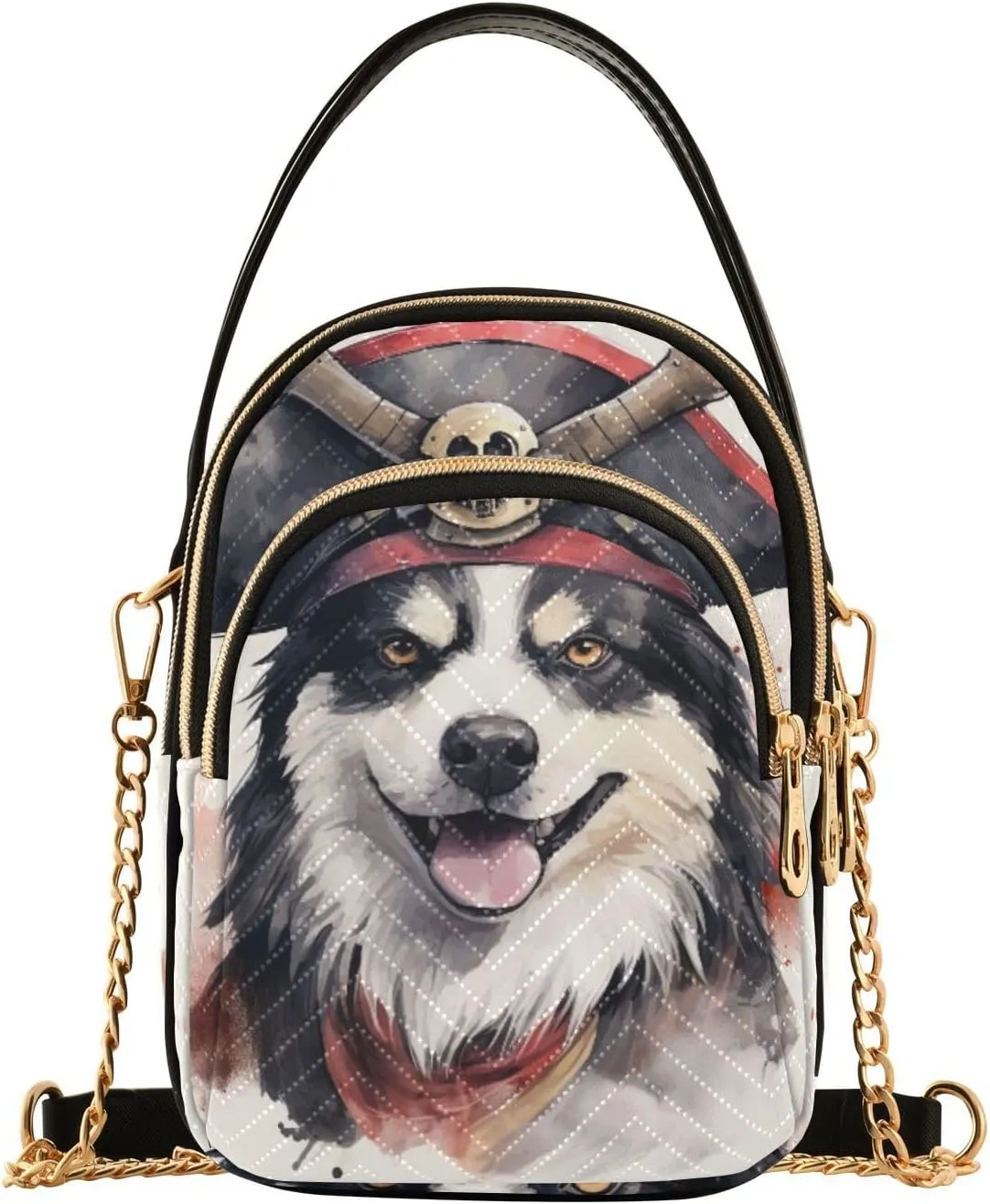 Husky Wearing a Pirate Hat Women's Crossbody Bag, Small Bag with Shoulder Strap, Fall Crossbody Purse