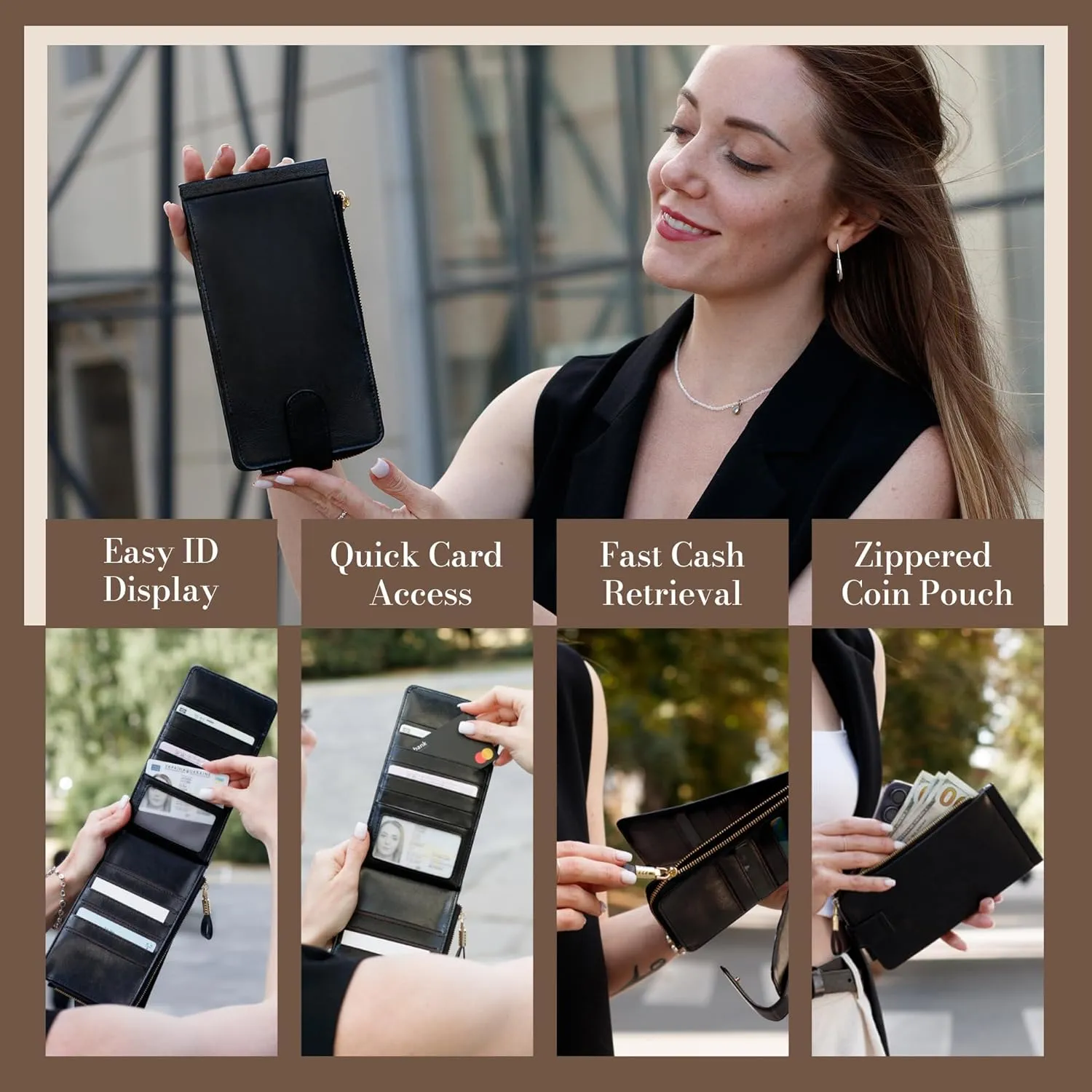 Huztencor Womens Leather Credit Card Holder Wallet RFID Blocking Wallet Women Card Case Purse